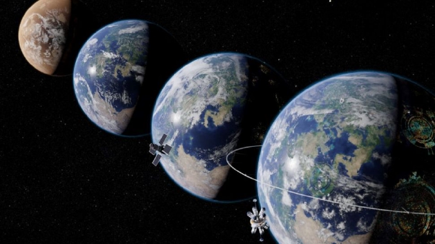行星智能的四个阶段，从不成熟生物圈（左）到成熟技术圈（右）。
