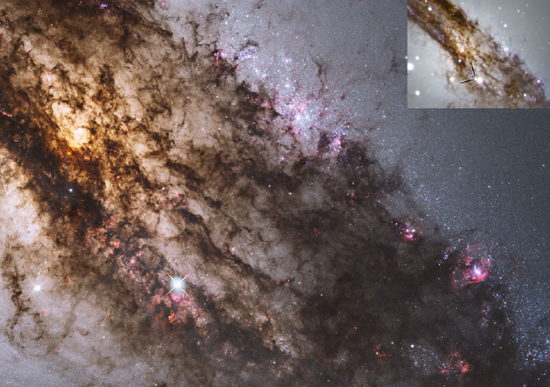 科学家研究的这颗超新星名为SN 2016adj，是在2016年首次被发现，位于半人马座A星系，距离地球1000万-1600万光年，他们利用5年半的时间，观察分析了这颗超新星周围逐渐消失的区域。