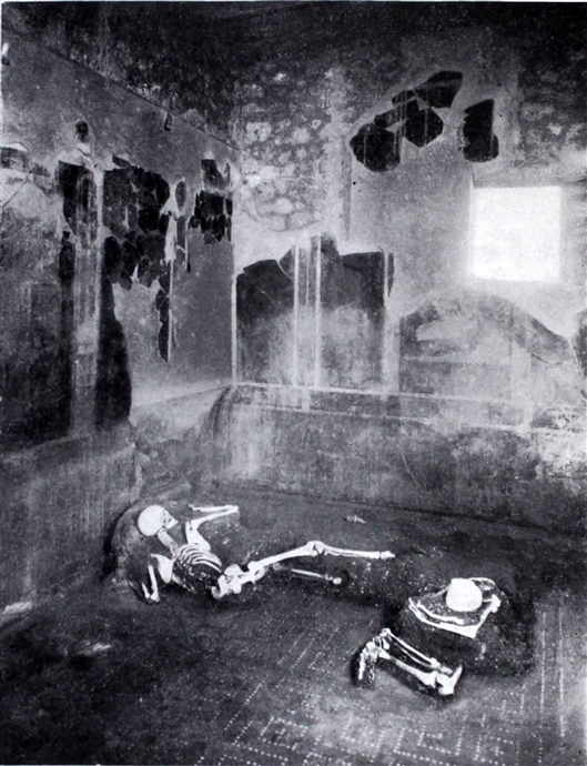 在庞贝“匠人之家”（9号房间）中发现的两个人。 图片出自书籍“Notizie degli Scavi di Antichita”1934年版第286页图10