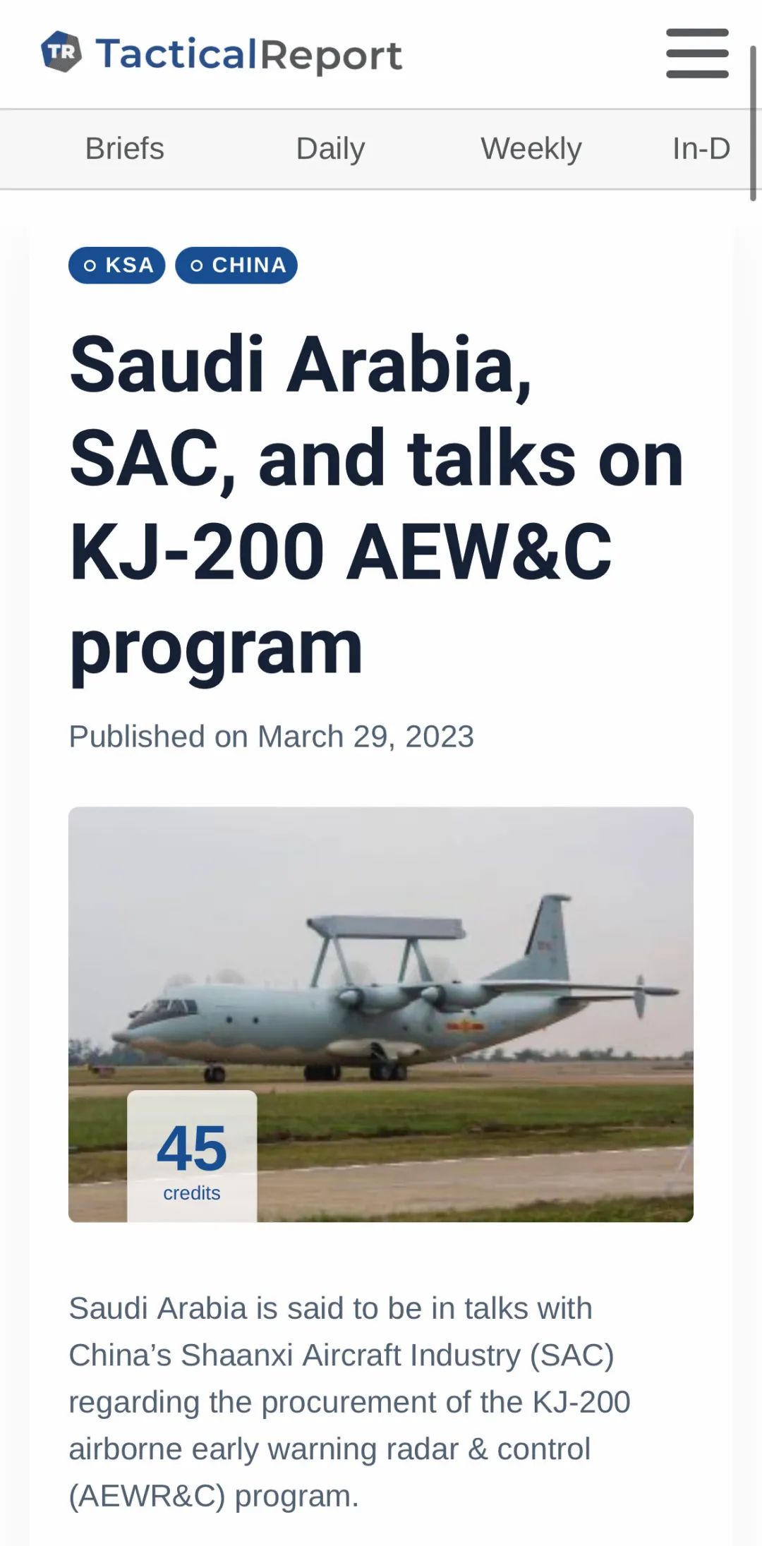 沙特又要买买买？美国媒体：沙特要采购中国空警-200预警机！
