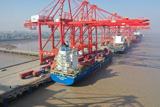 上海，外高桥码头，一艘来自沙特的"海丰广州"轮停靠码头/澎湃影像
