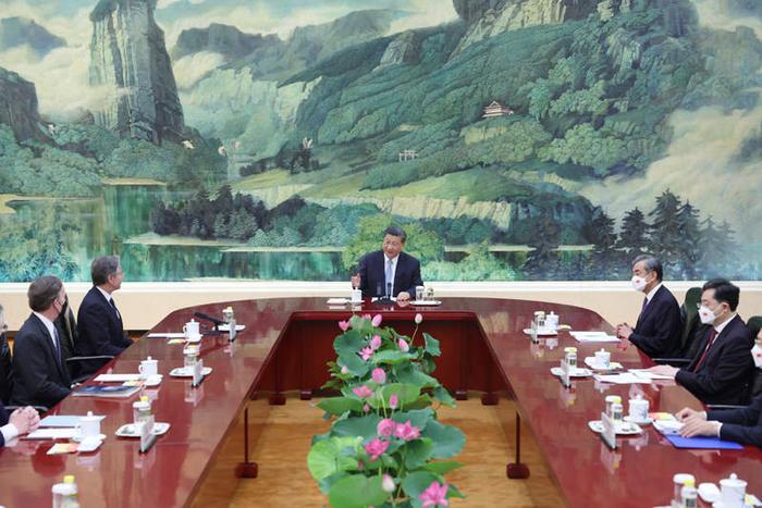 6月19日下午，国家主席习近平在北京人民大会堂会见美国国务卿布林肯。图源：新华社