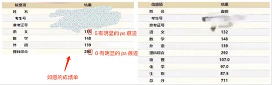 网友对比博主和袁帅的成绩单截图