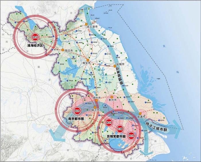 江苏省城镇空间格局规划图 图片来源：《江苏省国土空间规划（2021-2035年）》