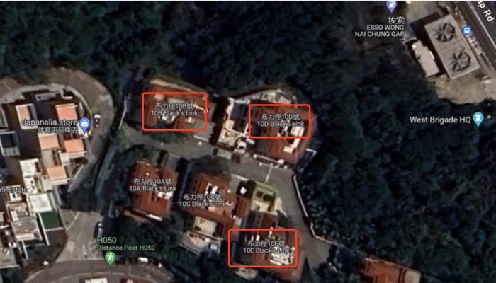许家印在香港山顶布力径三处豪宅卫星地图