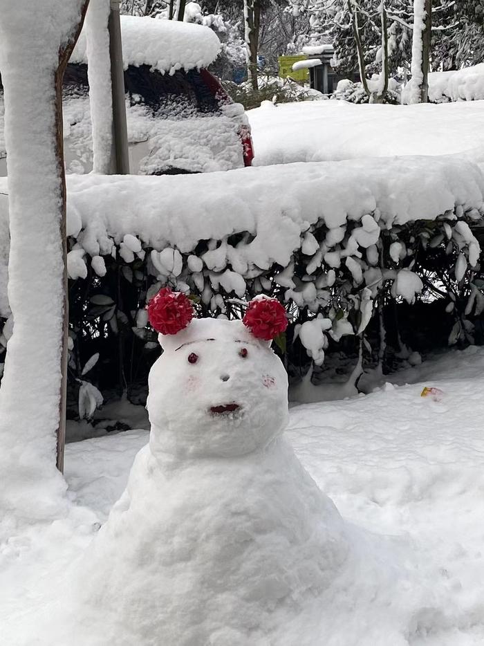 1月22日，未栀和同事们在公司园区堆的雪人。