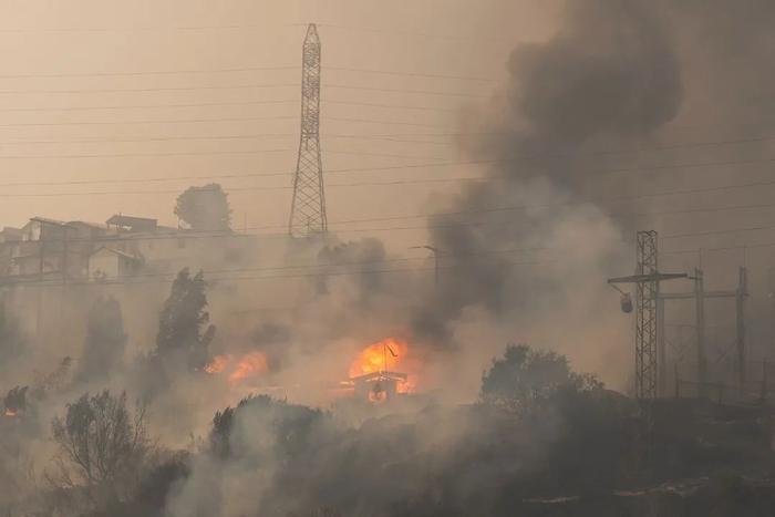 当地时间2月3日，智利瓦尔帕莱索大区，当地森林火灾肆虐。图/IC photo