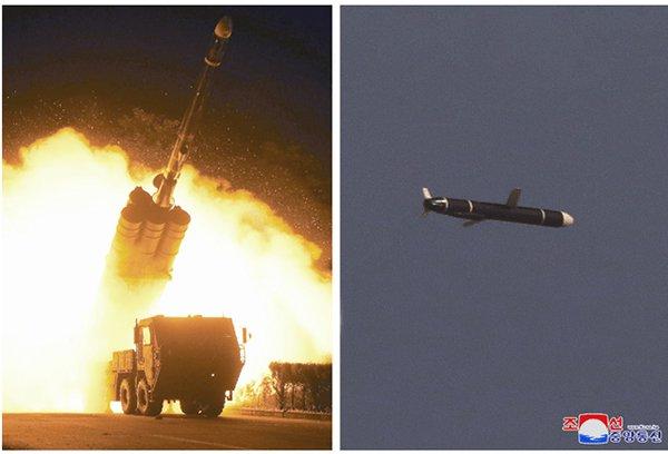 朝鲜此前公开的“箭矢”巡航导弹发射照片。